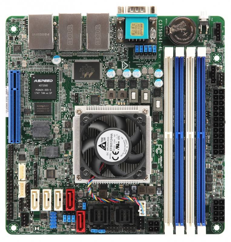 לוח אם - ASRock C3758D4I-4L, Intel Atom C3758, SoC, Mini-ITX, 4xDIMM, SATA